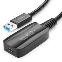 deleyCON 5m Aktive USB Verlängerung mit Signalverstärker USB 3.2 Gen1 (USB3.0 mit 5GBit/s) USB-A auf USB-C PC Computer Laptop Smartphone Tablet