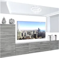 BELINI Wohnwand Vollausstattung Wohnzimmer-Set Moderne Schrankwand mit LED-Beleuchtung Weiß Glänzend Anbauwand TV-Schrank Weiß / Glamourholz Glänzend/Matt