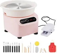 VEVOR hrnčířský kruh, 25 cm stroj na tvarování keramiky, 350 W elektrický hrnčířský kruh s pedálem a LCD dotykovým displejem, keramický kruh s přímým pohonem a formovacími nástroji pro kutily a řemeslníky, růžový