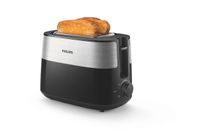 Philips Daily Collection Toaster, 2 Toastschlitze, Brötchenaufsatz, 8 Stufen, Auftaufunktion, Schwarz (HD2516/90)