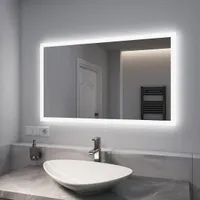 EMKE LED kúpeľňové zrkadlo 100x60cm Kúpeľňové zrkadlo s osvetlením 2 farby svetla 3000/6500K Svetelné zrkadlo Nástenné zrkadlo s tlačidlovým spínačom + ochrana proti zahmlievaniu IP44 Úspora energie