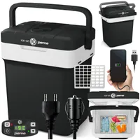 PEME Essential 26 Liter elektrische Kühlbox zum Kühlen und Warmhalten, 12/230V mobiler Kühlschrank, Eco-Modus, USB-Anschluss, für Camping und Auto