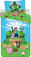 Minecraft detská posteľná bielizeň Steve Alex Creeper chicken pig trees flowers grass video game perina 140 x 200 cm + vankúš 70 x 90 cm 100% bavlna