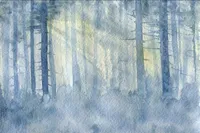 Muralo fototapeta les 360 (Š) x 240 (V) cm netkaná tapeta tapeta stromy akvarel obývacia izba spálňa moderné fototapety XXL krajina hmla panoráma nástenná dekorácia