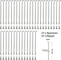 37 Stück Speichen 281mm verstärkt NIROSTA 2,34mm inkl. Messing Speichennippel