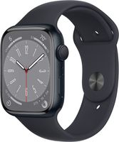 Apple Watch Series 8, 45 mm Mitternacht Aluminium mit S/M size Mitternacht Sportarmband GPS - Smartwatch (US version)
