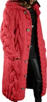 ASKSA Damen Strickjacke Grobstrick Casual Sweater Cardigan mit Knoepfen Oversize Strickcardigan, Tiefrot, 2XL