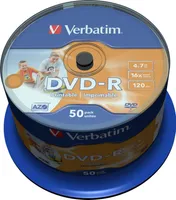Verbatim DVD-R Wide Inkjet Printable No ID Brand 43533 4.7GB 16x spindle 50-pack