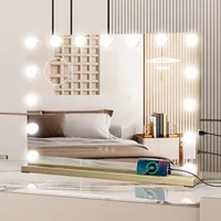 Puluomis Kosmetikspiegel Hollywood 58x45cm Schminkspiegel mit Beleuchtung, 15 LED 3 Farben Dimmbar mit USB,10x Vergrößen, Spiegel Wandspiegel golden