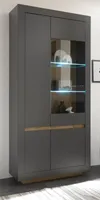 Vitrine "Rooky" in anthrazit und Eiche Vitrinenschrank 4-türig 96 x 206 cm