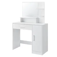 Toaletní stolek Zoey 28125, s LED osvětlením, zrcadlem, zásuvkou, 3 přihrádkami a skříňkou, bílý, 90 x 38 x 137 cm