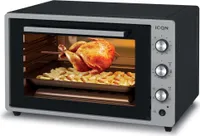 ICQN 60 Liter XXL Minibackofen, 2000 W, Umluft, Pizza-Ofen, Doppelverglasung, Drehspieß, Timer, inkl. Backblech Set, Elektrischer Mini Ofen, 40°-230°C, Emailliert, Inox Grau