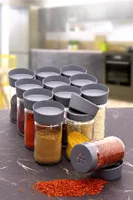 Gewürzgläser Gewürzbehälter 6 er Set in Grau Elegance 300 ml Stapelbares mit Deckel Gewürzdosen mit Streueinsatz