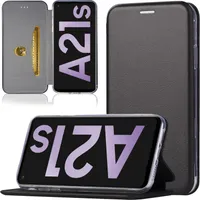 Handy Schutz Hülle für Samsung Galaxy A21s Handytasche mit Magnetdeckel Kartenfach und Standfunktion Klapphülle Etui Schwarz