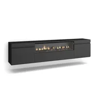 TV-Schrank, Lowboard, 200x35x45cm, Für TV-Geräte bis zu 80", Elektrokamin, Hängend, Schwarz
