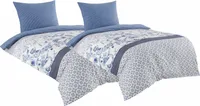 4 tlg Baumwolle Renforce Bettwäsche 155x220 + 80x80 weiß blau Wendefunktion