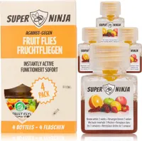Super Ninja Fruchtfliegenfalle - Spar Pack - 4 Fallen - Hochwirksame Ökologische Fruchtfliegenfalle für Küche und Innenraum - Obstfliegenfalle