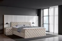Boxspringbett 200 x 200 cm mit Bettkasten, Matratzen und Topper, Bonell-Matratzen H4, Beige Aosta