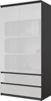 JOELLE - Kleiderschrank mit 2 Türen und 2 Schubladen -  Anthrazit / Weißglanz H180cm B90cm T50cm