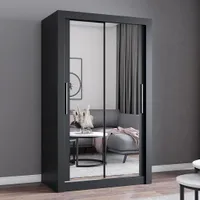 Schwebetürenschrank Kleiderschrank Schrank 120cm Schwarz/Schwarz mit zwei Spiegeln MILAN