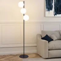 ZMH Stehlampe Schwarz 3 Flammig Modern Standleuchte  E27  Vintage Standlampe mit Weiß Glas Lampenschirmen Fußschalter Metall für Wohnzimmer Schlafzimmer Büro