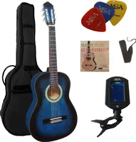 Msa Konzertgitarrenset - 3/4 Junior Gitarre Blau-Schattiert Im Set - Tasche Band Saiten Pleks Stimmgerät - C9
