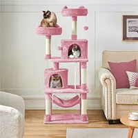 Yaheetech Kratzbaum 158 cm stabiler Katzenbaum, mit 5 Sisalstämmen & 2 Plattformen, mehrstufig, Rosa