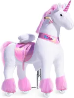 PonyCycle für Alter 7+ Kinder Reittier auf Einhorn Plüschtier Reitendes Einhorn auf Rollen(mit Bremse und Klang/ 108 cm Höhe) Rosa Ux502