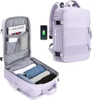 Reiserucksack 45L mit USB-Ladeanschluss, für 14 Zoll Laptop, Rucksack Damen Reiserucksack, Flugzeug genehmigt, Wasserdicht Sport chultasche Lila