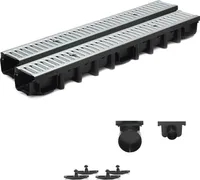 2m Entwässerungsrinne Terrassenrinne Stahlrost verzinkt komplett SET, System A15 98mm