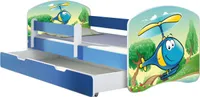 ACMA Jugendbett Kinderbett Junior-Bett Komplett-Set mit Matratze Lattenrost und Rausfallschutz Blau 35 Hubschrauber 180x80 + Bettkasten