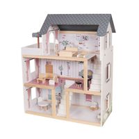 Coemo Puppenhaus Lara Puppenstube Miniaturhaus Villa komplett möbliert 3 Etagen mit Einrichtung 
