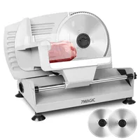 7MAGIC Brotschneidemaschine, Klingen für den Heimgebrauch, 200 Watt Profi Allesschneider Elektrisch mit 0-15 Präziser Dickenknopf Schnitt, Silber