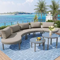 Flieks Gartenlounge Set 7-teilig für 5 Personen, Gartensofa mit Kissen, Gartentisch mit Glasplatte, Balkonmöbel Terassenmöbelset Sofagarnitur, Grau