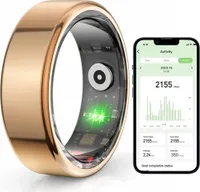 HAMTOD Smart Ring Fitness Ring Tracker Größe 12, 21.5mm, Gold, für Herren Damen Wasserdicht Tracking Ring mit Schrittzähler Kalorien Herzfrequenz