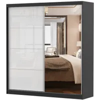 Schwebetürenschrank Kleiderschrank Schrank 233 cm Schwarz/Weiß mit Spiegel - Multi 35