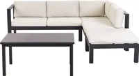 BELIANI Zestaw ogrodowy 5 osobowy czarny aluminium rama złamana biel poduszki sofa narożnik pufa stół