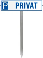 Parkplatzschild Privat - Aluminium weiss 400x100 mm + Erdspiess