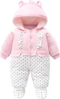 Baby Mädchen Strampler Winter Schneeanzug mit Kapuze Overall Baumwolle Abnehmbarer Hut Outfits Langarm Rosa Jumpsuit Geschenk (Rosa-A,6-9 Monate)