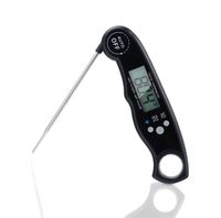 Intirilife Faltbares Küchenthermometer in SCHWARZ – Digitales wasserdichtes magnetisches Thermometer mit LCD-Display und Alarmfunktion zum Kochen, Grillen, Backen etc. mit sofortiger Auslese