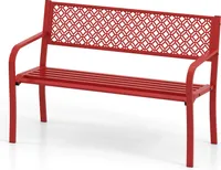 KOMFOTTEU 2-3místná zahradní lavička kovová odolná proti povětrnostním vlivům, lavička s ergonomickým opěradlem a područkami, lavička na terasu 127 x 59 x 82 cm, parková lavička na dvůr, terasu (červená)