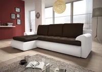 Ecksofa Santi II mit schmutzabweisender Stoff - Polsterecke L-Form, Schlafsofa mit Bettkasten, Sofa mit Schlaffunktion, Couch (Weiß + Braun (Madryt 120 + Trinity 08), Ecksofa Links)