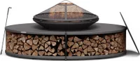 Blumfeldt Ebeko Feuerschale - 3-in-1 Feuerschale Mit Grillrost & Tisch, Robuster Stahl, Inkl. Funkenschutz, Schürhaken, Holzscheitablage & Regenschutz, Perfekt Für Garten & Terrasse