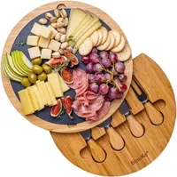 BlauKe® Bambus Käsebrett mit Käsemesser Set und Schieferplatte – 30cm Holz Käseplatte – Servierplatte aus Holz – Servierbrett aus Holz – Geschenk Idee