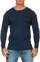 Herren Basic Langarm Shirt Baumwolle;  Dunkelblau S