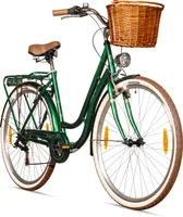 Bergsteiger Marseille 26 Zoll 28 Zoll Damenfahrrad, ab 150 cm, Korb aus Rattan, Fahrrad-Licht, Damen-Citybike, Damenrad im Retro-Design, 6 Gang Shimano Tourney Schaltung