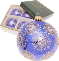 Krebs Glas Lauscha Glaskugel 4er Sets - Blau mit goldenem Design - 10cm - Christbaumschmuck zum Aufhängen - Dekoration aus Glas - 10915
