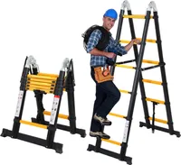 Teleskopický rebrík Výsuvný rebrík Skladací rebrík Robustný hliníkový rebrík 1,9m+1,9m žltočierny bez hákov So stabilizátorom