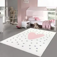 Kinderzimmer Teppich flauschig rosa Herz graue Punkte in creme Größe - 120 x 170 cm