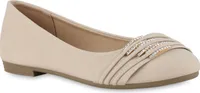 VAN HILL Damen Klassische Ballerinas Strass Schuhe 841317, Farbe: Beige, Größe: 42